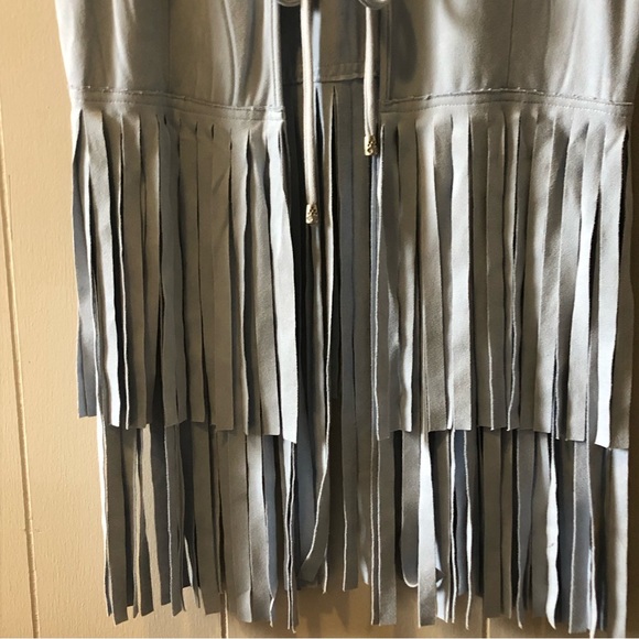 Faux Suede Fringe Tassels Blue Vest size M - Picture 2 of 3